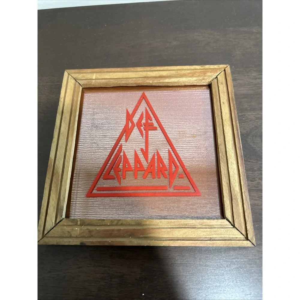 Vintage 80's Def Leppard 7.5 Mirrored Logo Picture Framed